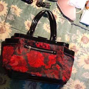 Talbots Red and Black Floral Tote Bag